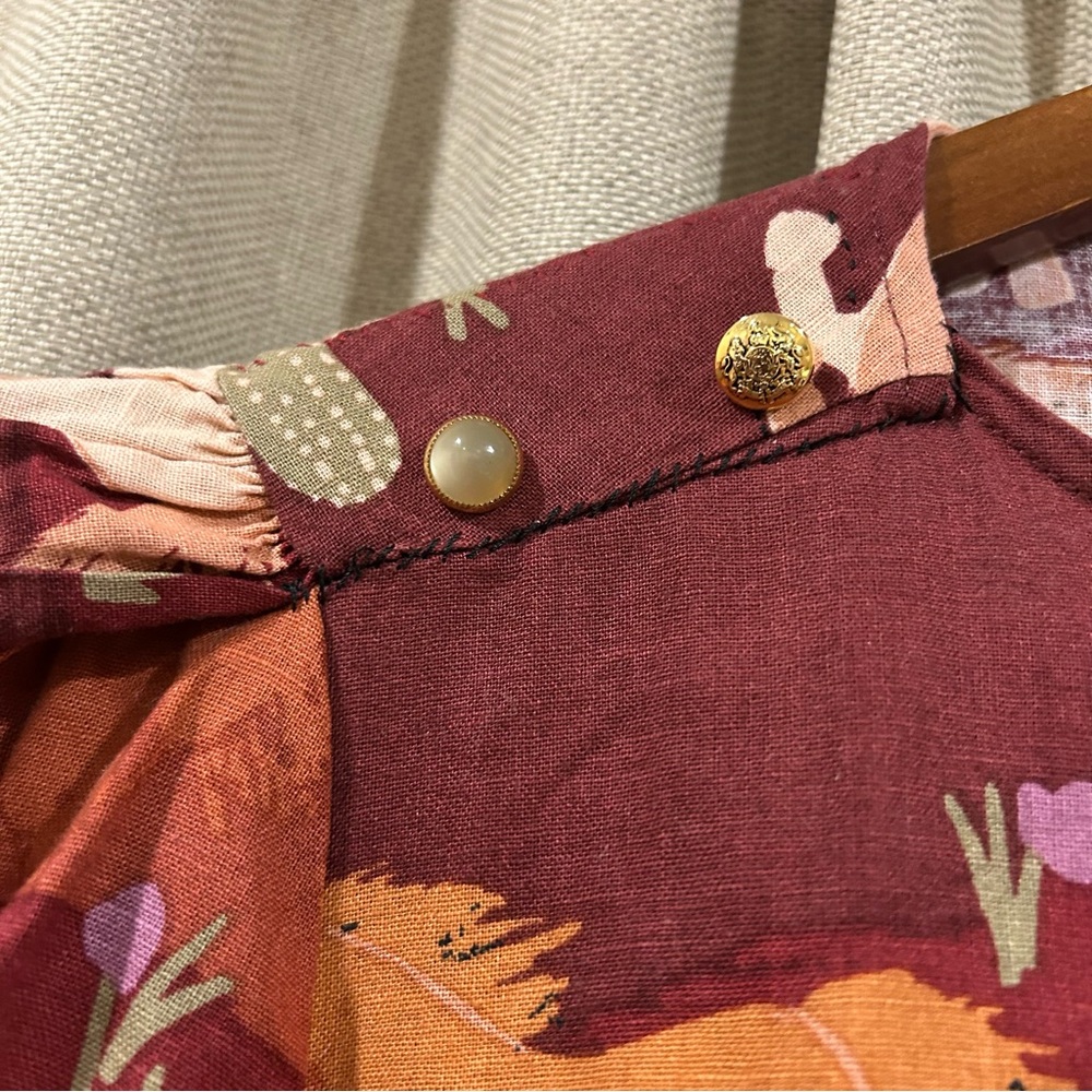 Princess Highway Burgundy Western Horse Print Puff Sleeve Dress - Picture 2 of 4